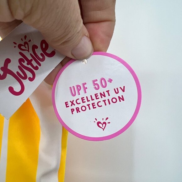 Justice Girls Yellow One Piece Swim Suit Size 16 New With Tags Striped Ruffled - Picture 5 of 8